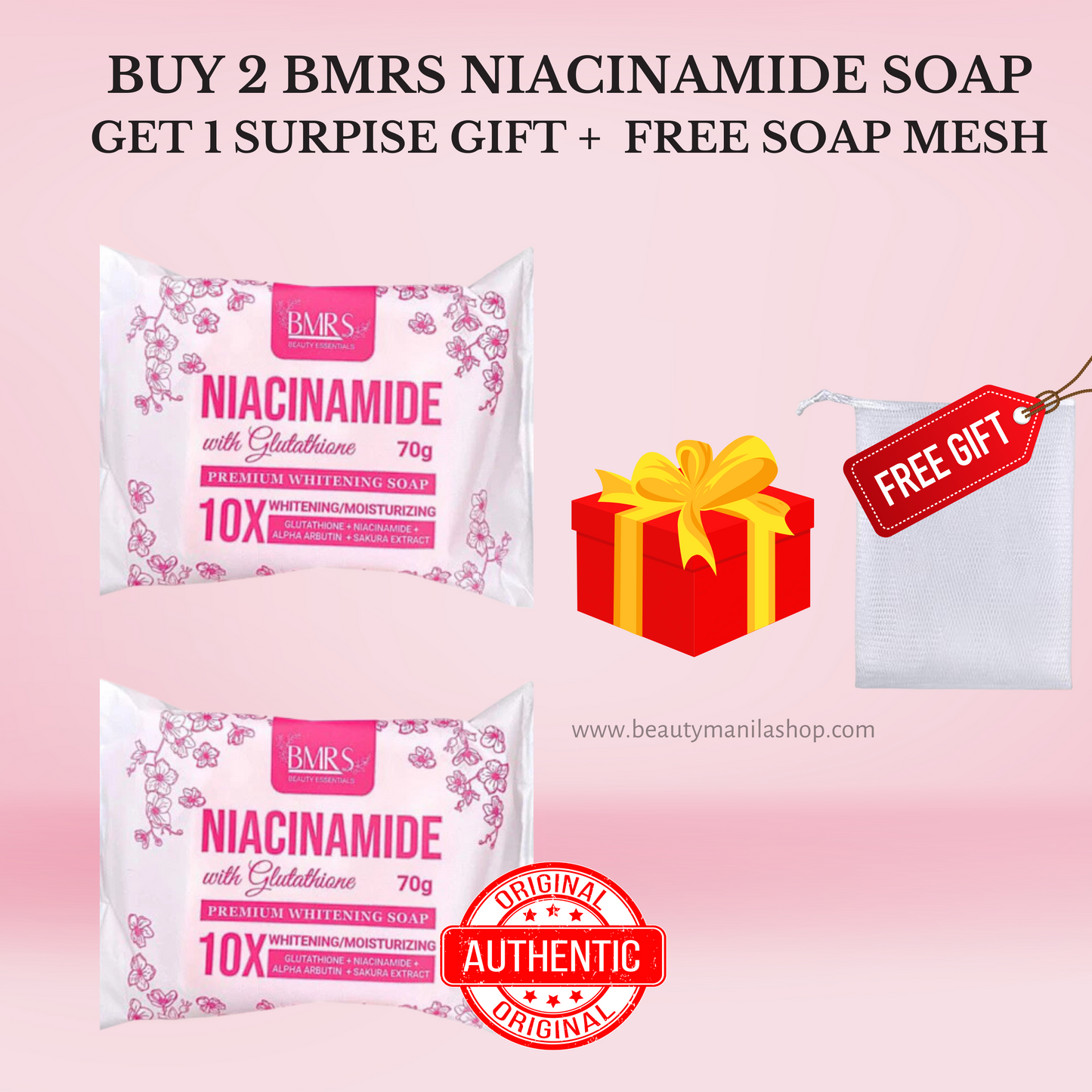 All New Packaging BMRS Niacinamide Soap 10x Whitening With Glutathione