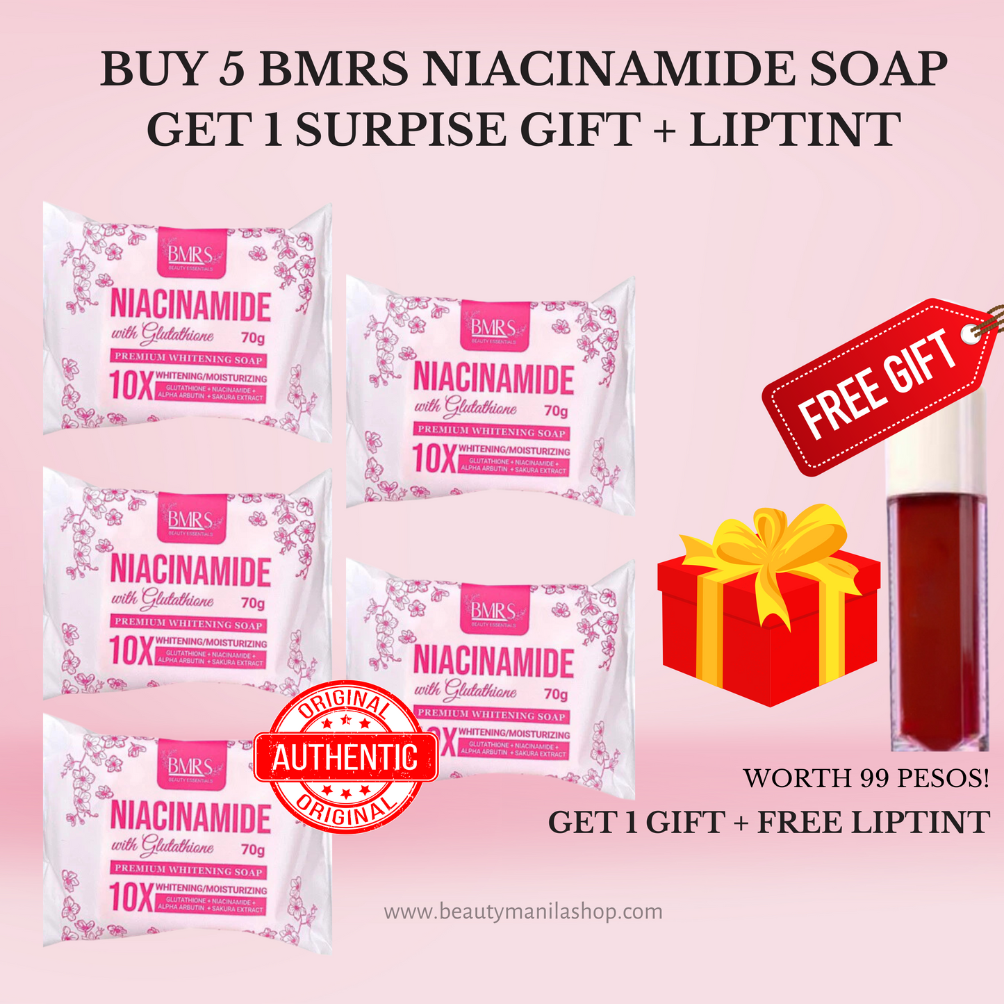 All New Packaging BMRS Niacinamide Soap 10x Whitening With Glutathione