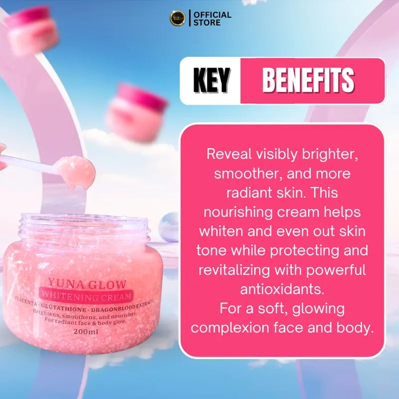BMRS YUNA GLOW WHITENING CREAM with Placenta, Glutathione and Dragon Blood Extract for Body Glow