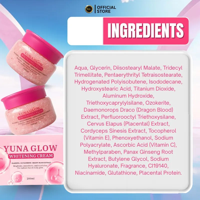BMRS YUNA GLOW WHITENING CREAM with Placenta, Glutathione and Dragon Blood Extract for Body Glow