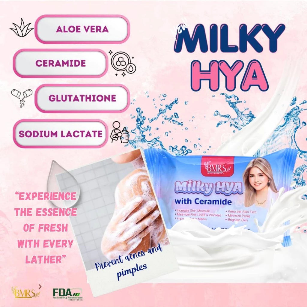 BMRS Milky Hya Soap with ceramide, Glutathione Vitamin E&A Brightening, Moisturize