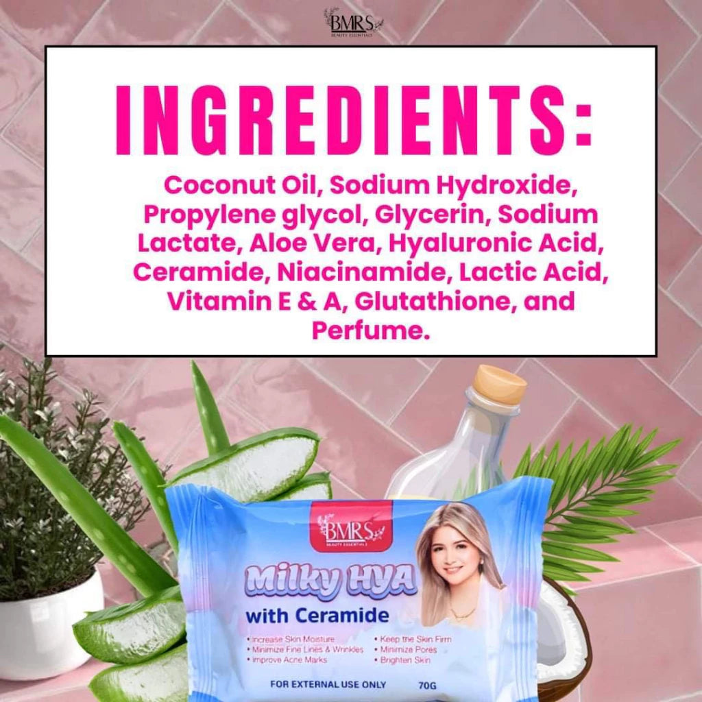 BMRS Milky Hya Soap with ceramide, Glutathione Vitamin E&A Brightening, Moisturize