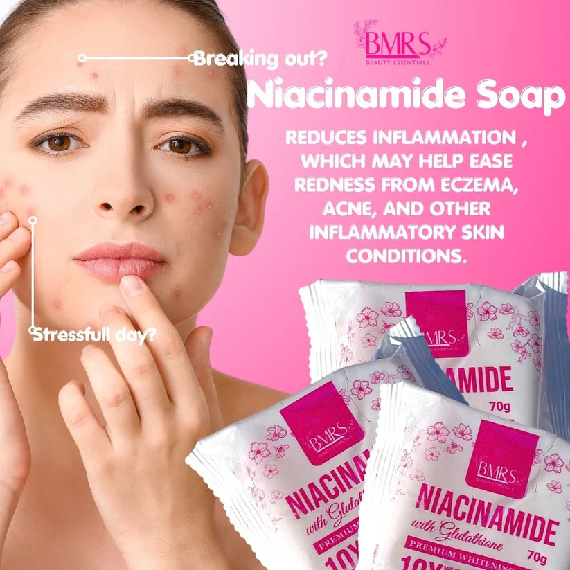 All New Packaging BMRS Niacinamide Soap 10x Whitening With Glutathione