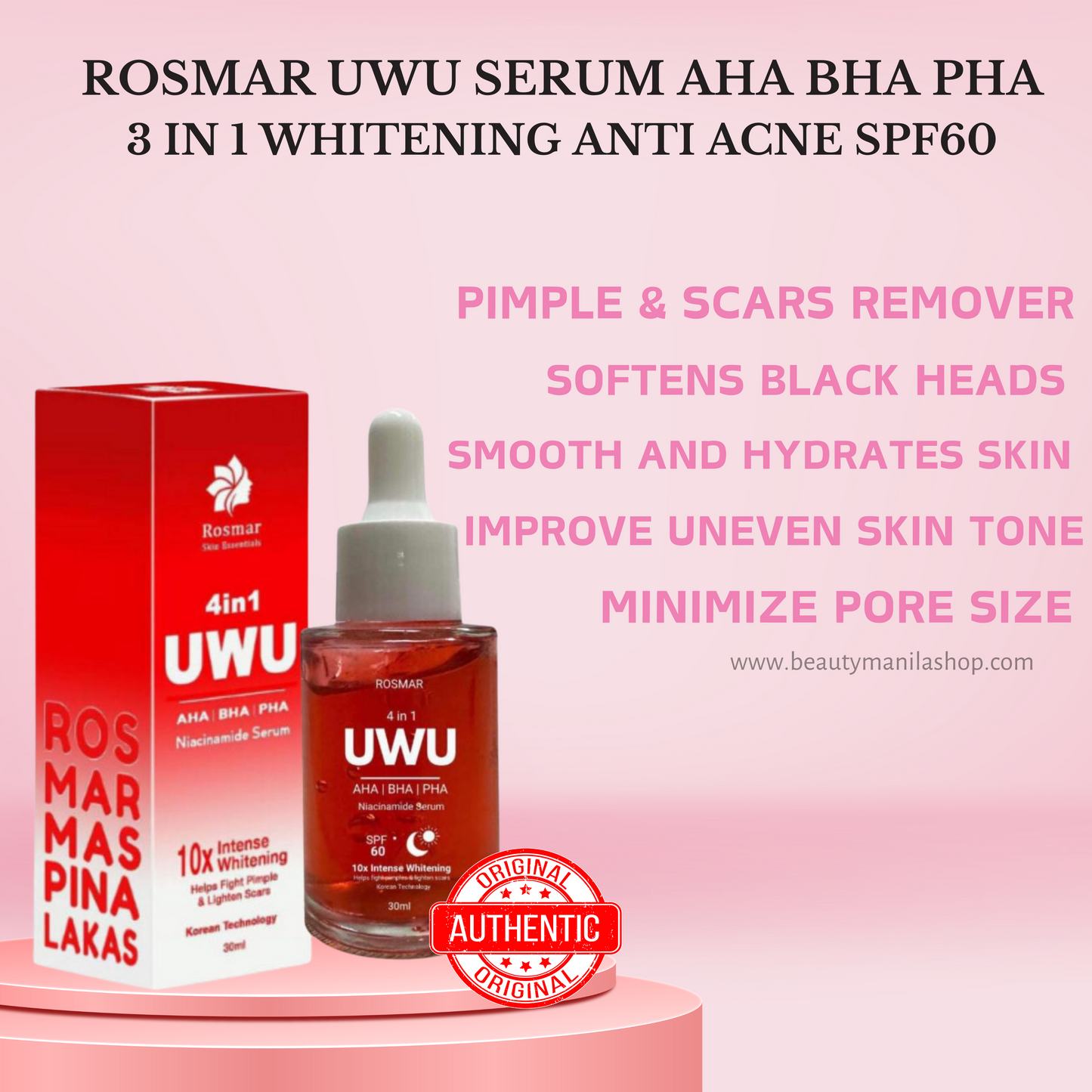 ROSMAR New 4in1 UWU NIACINAMIDE SERUM | AHA BHA & PHA | 30ml