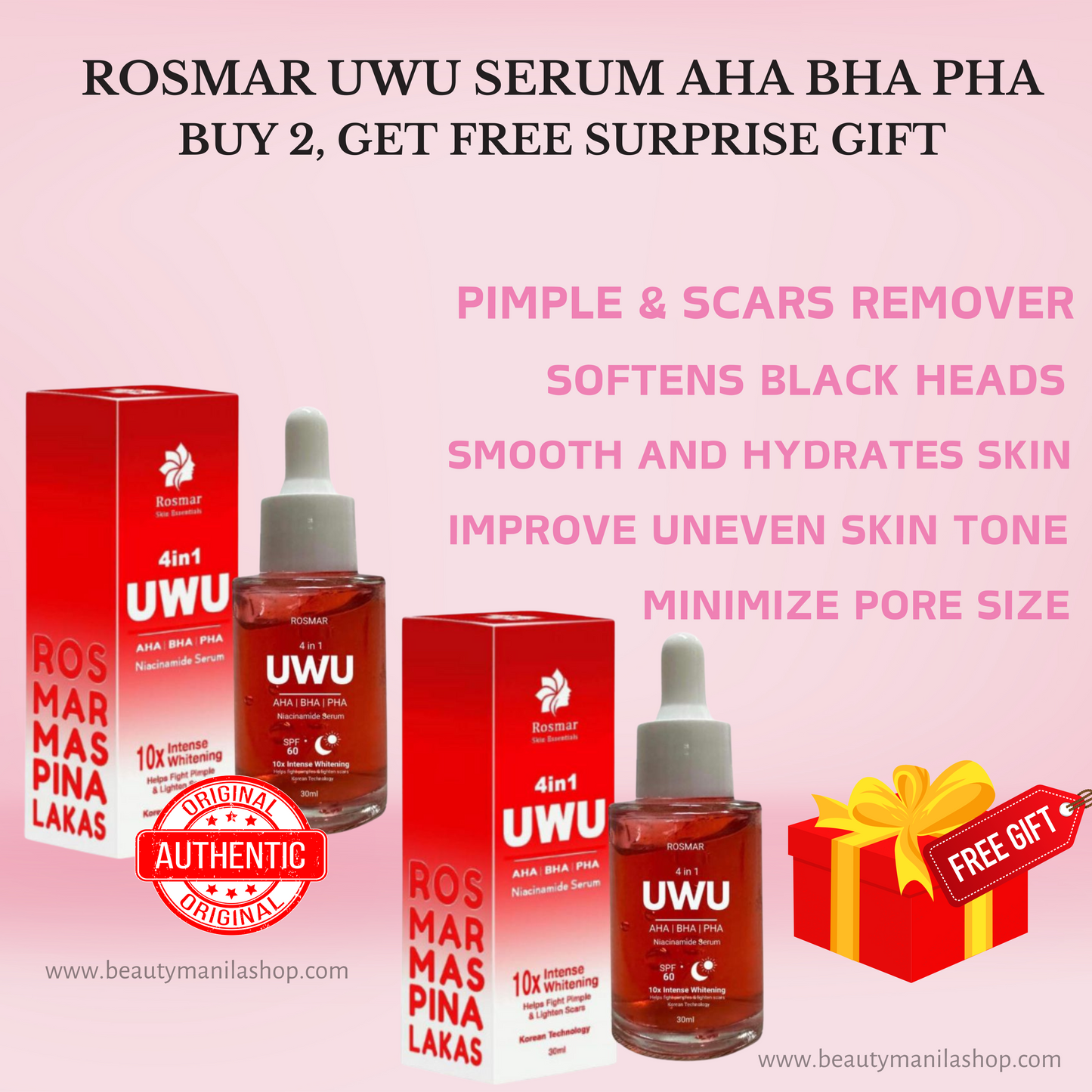 ROSMAR New 4in1 UWU NIACINAMIDE SERUM | AHA BHA & PHA | 30ml