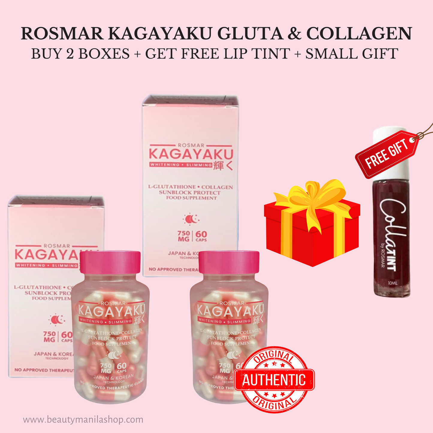ROSMAR KAGAYAKU CAPS | Whitening & Slimming | Gluta , Collagen & Oral Sunblock 750mg 60 caps