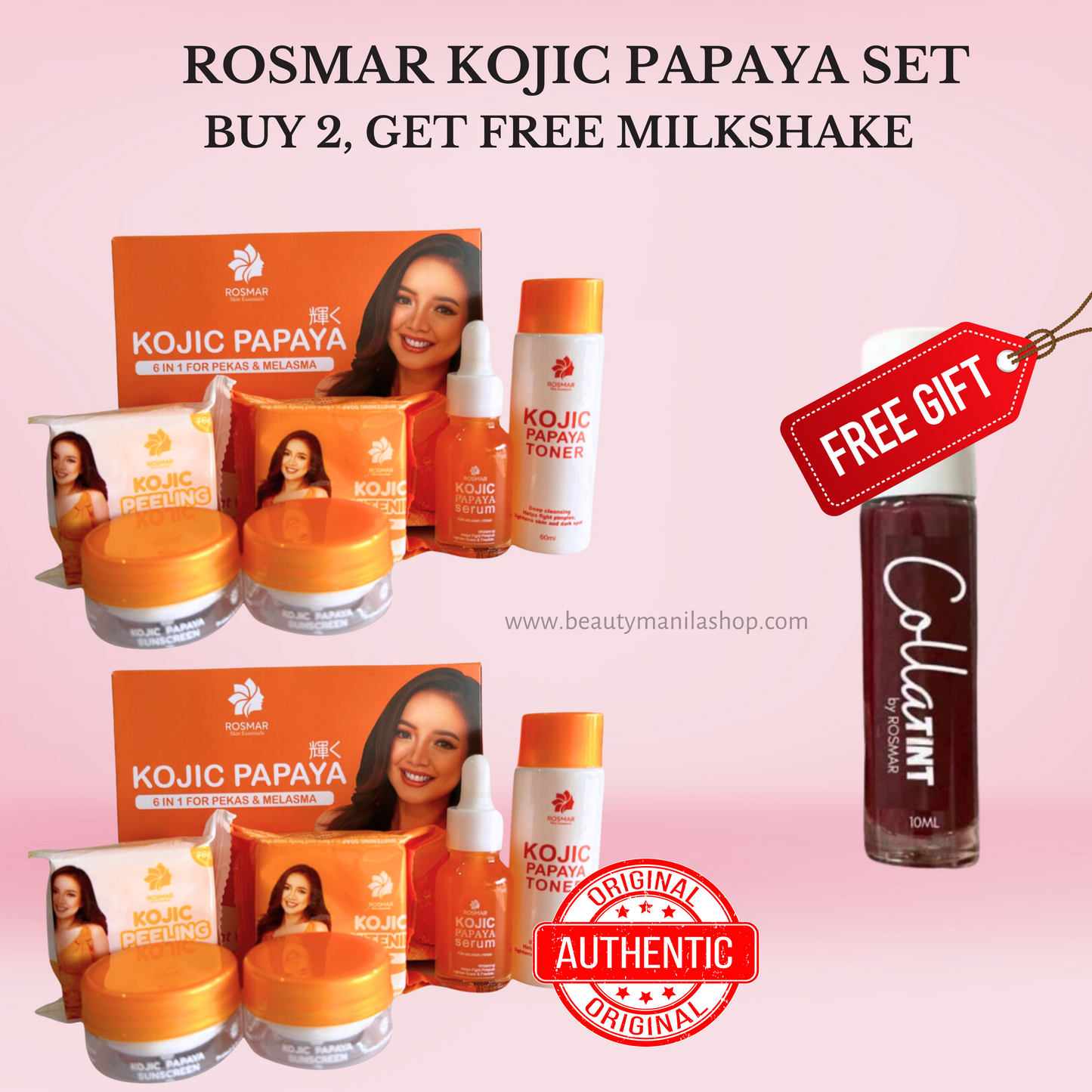 MOST EFFECTIVE SET ROSMAR KOJIC PAPAYA SET 6IN1 FOR GLASS SKIN, WHITENING,DARK SPOTS REMOVAL, PEKAS & MELASMA (BEST SELLER)
