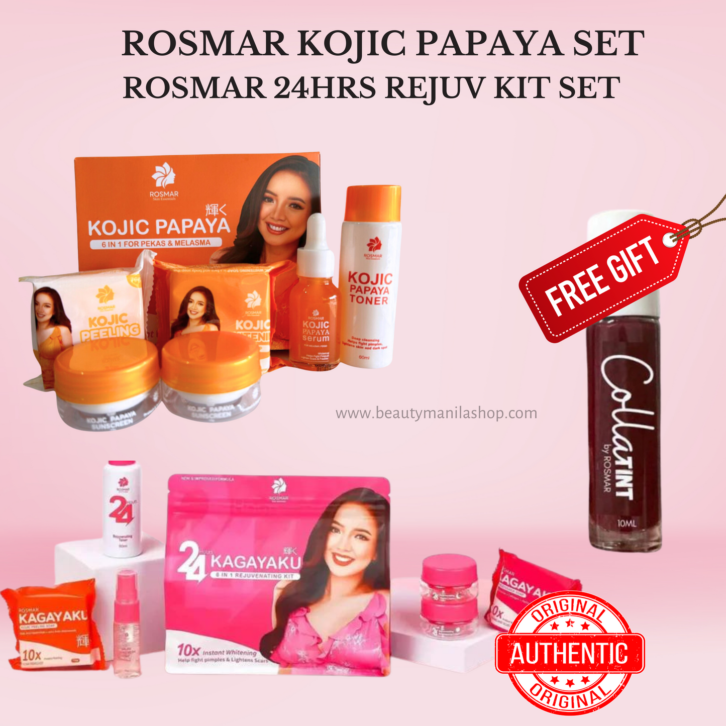 MOST EFFECTIVE SET ROSMAR KOJIC PAPAYA SET 6IN1 FOR GLASS SKIN, WHITENING,DARK SPOTS REMOVAL, PEKAS & MELASMA (BEST SELLER)