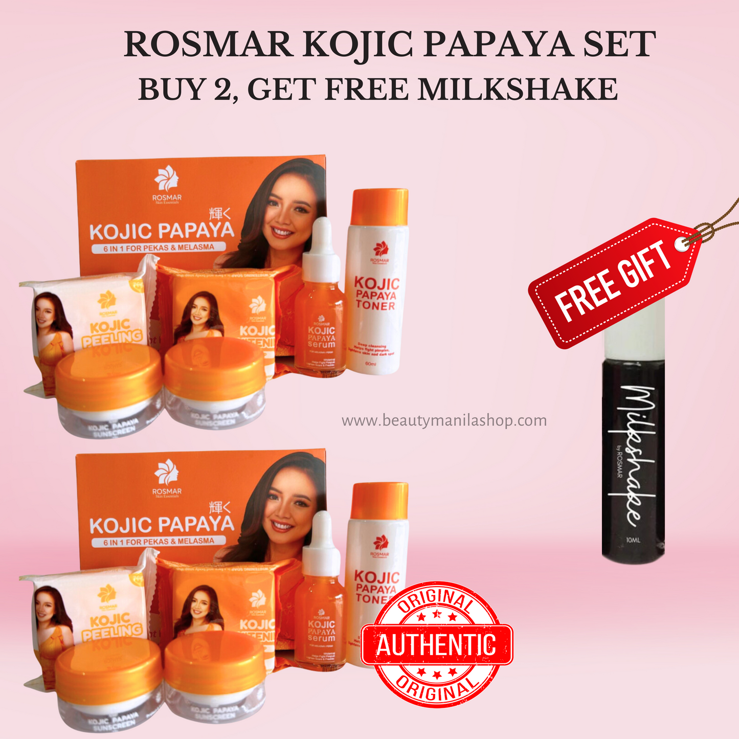 MOST EFFECTIVE SET ROSMAR KOJIC PAPAYA SET 6IN1 FOR GLASS SKIN, WHITENING,DARK SPOTS REMOVAL, PEKAS & MELASMA (BEST SELLER)
