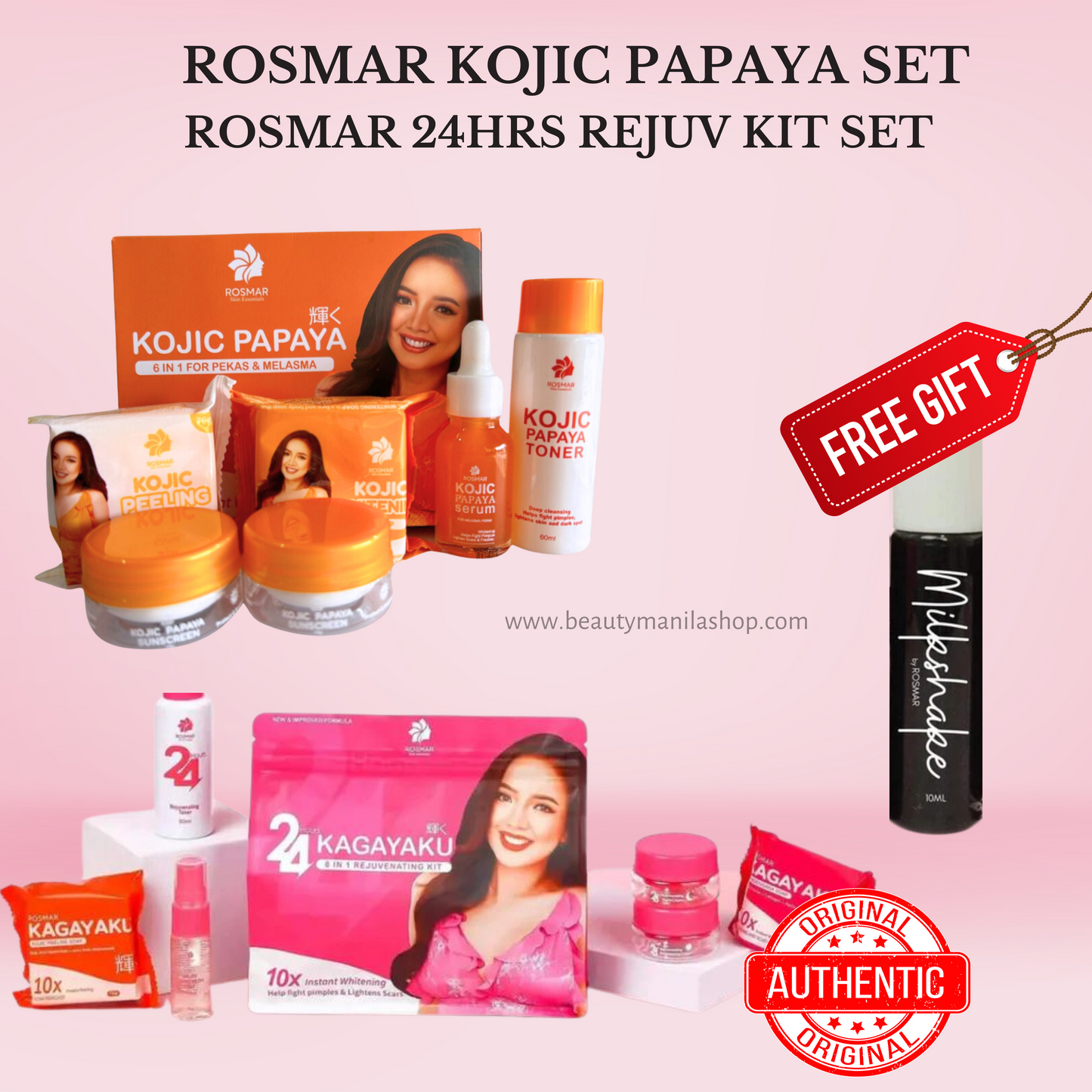 MOST EFFECTIVE SET ROSMAR KOJIC PAPAYA SET 6IN1 FOR GLASS SKIN, WHITENING,DARK SPOTS REMOVAL, PEKAS & MELASMA (BEST SELLER)