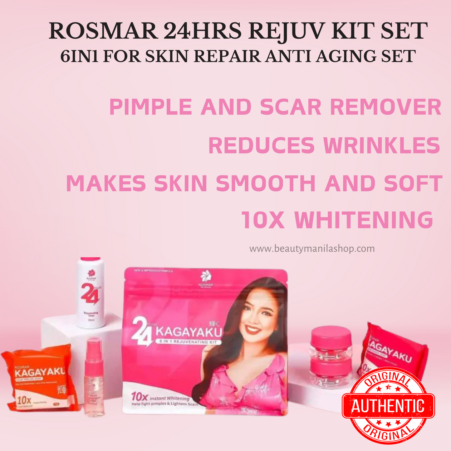 Rosmar REJUV - 24hrs Kagayaku Rejuvenating kit in 6in1 Pack Skincare Skin Repair Anti Aging Set