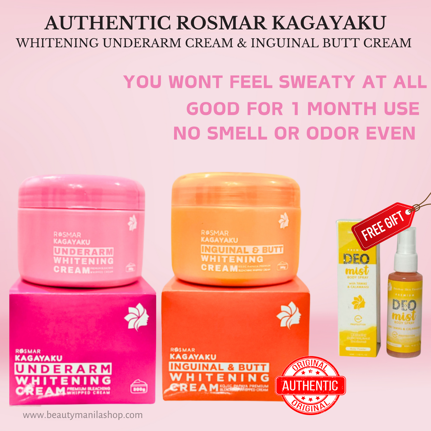 Rosmar Kagayaku Underarm Whitening Cream, Inguinal & Butt Cream And Deo Mist