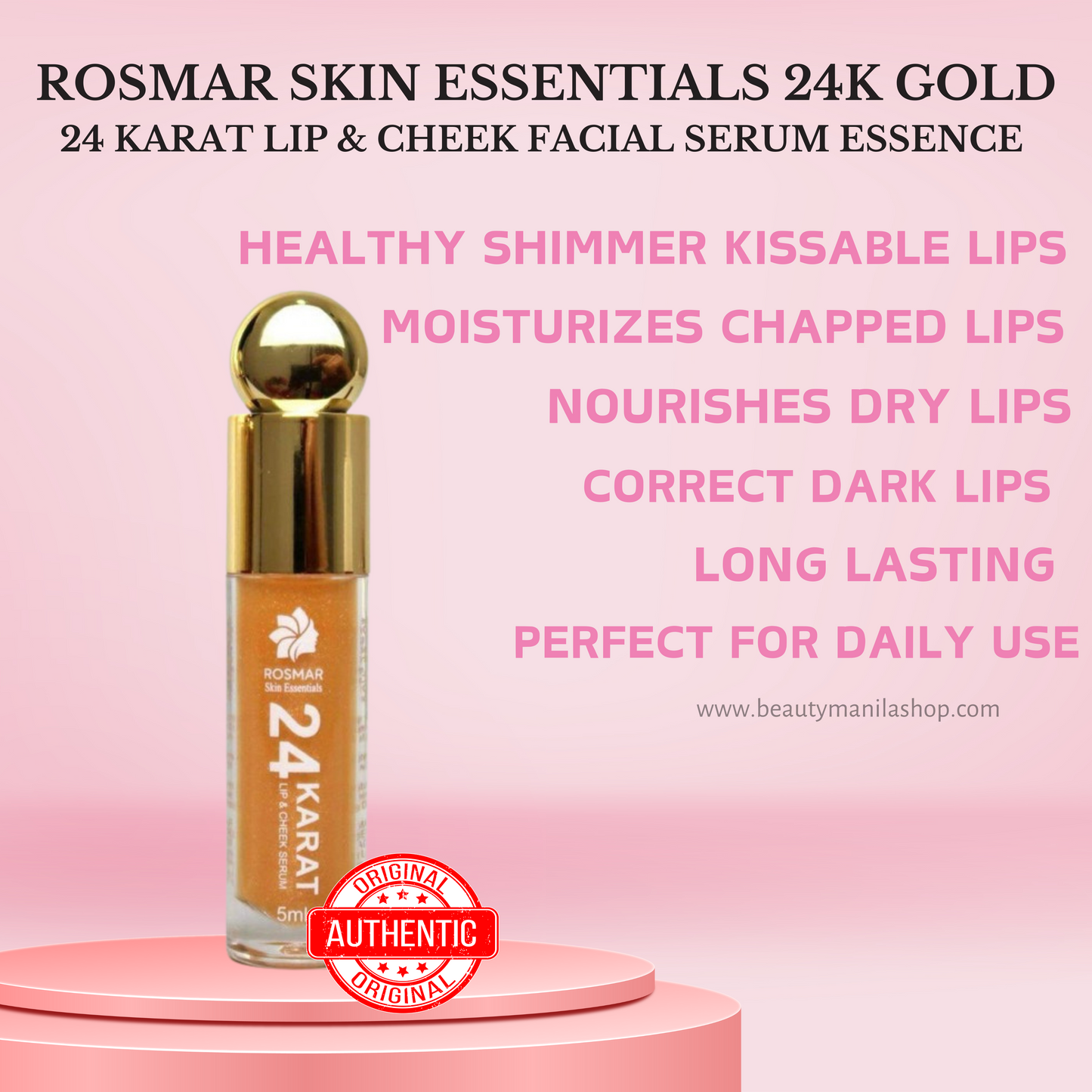 Original & Authentic Rosmar Skin Essentials 24K GOLD 24 KARAT LIP & CHEEK FACIAL SERUM ESSENCE 10ml
