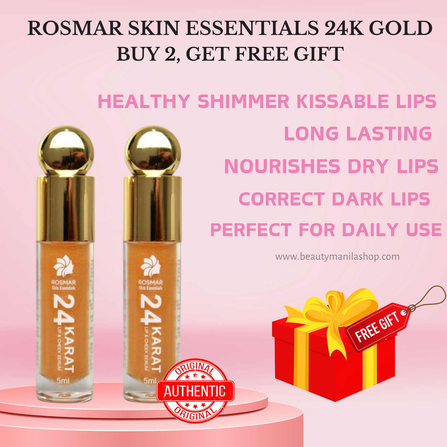 Original & Authentic Rosmar Skin Essentials 24K GOLD 24 KARAT LIP & CHEEK FACIAL SERUM ESSENCE 10ml