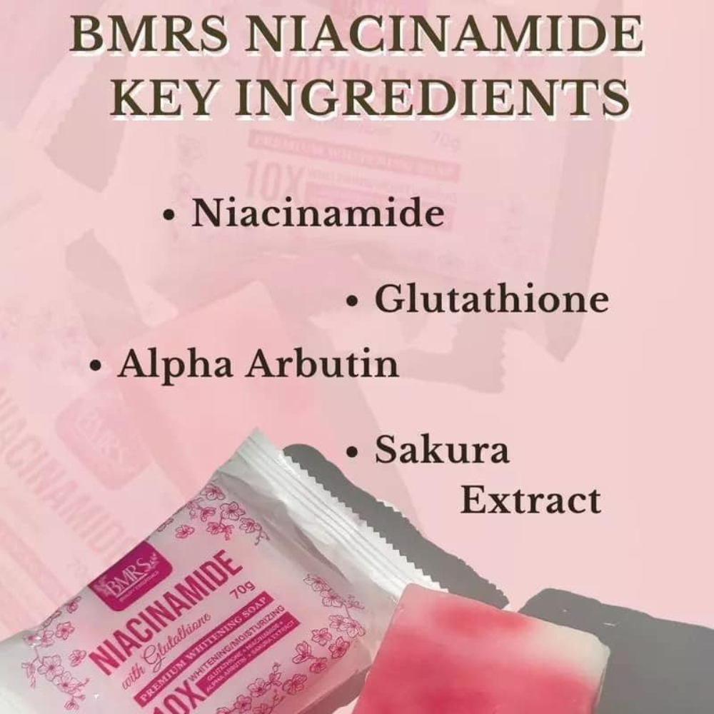 All New Packaging BMRS Niacinamide Soap 10x Whitening With Glutathione