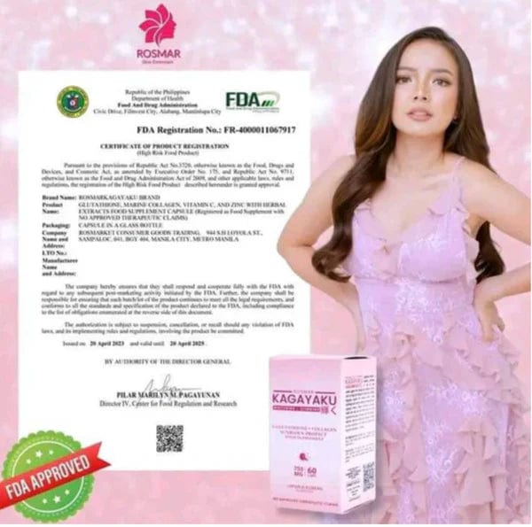 ROSMAR KAGAYAKU CAPS | Whitening & Slimming | Gluta , Collagen & Oral Sunblock 750mg 60 caps