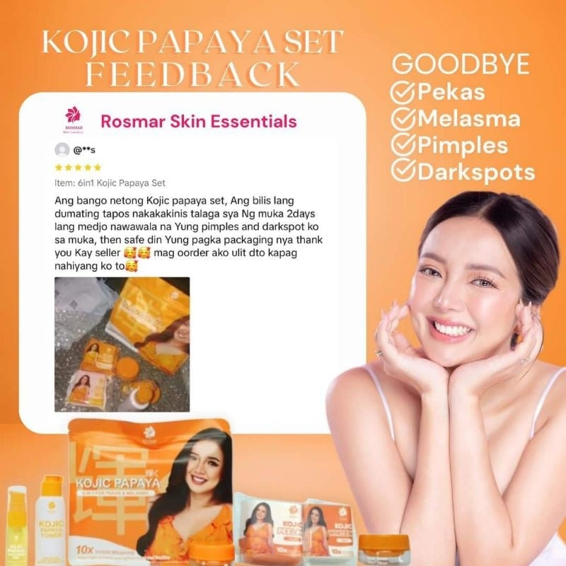 MOST EFFECTIVE SET ROSMAR KOJIC PAPAYA SET 6IN1 FOR GLASS SKIN, WHITENING,DARK SPOTS REMOVAL, PEKAS & MELASMA (BEST SELLER)