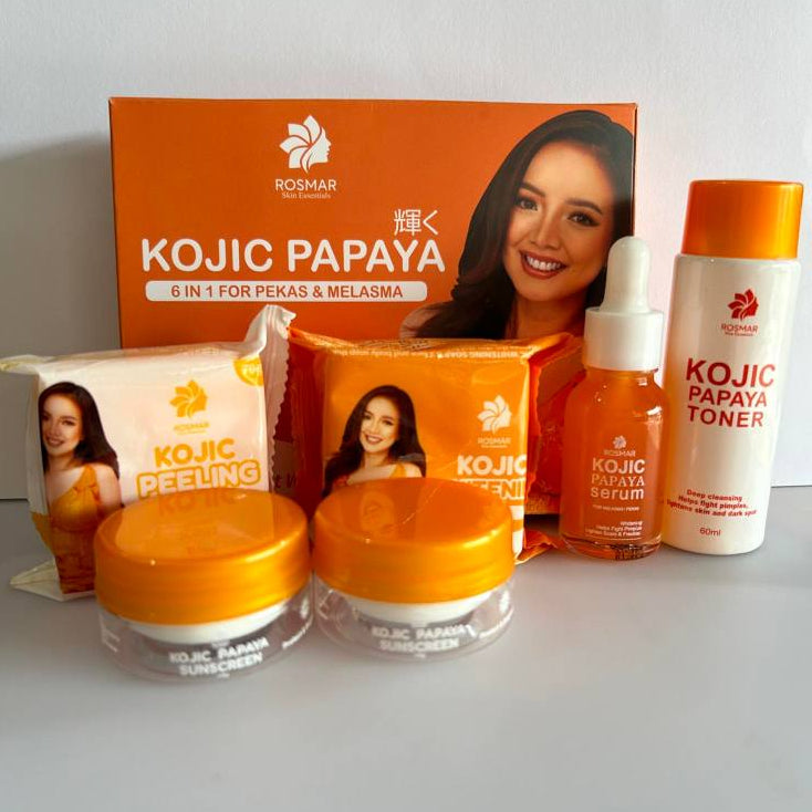 MOST EFFECTIVE SET ROSMAR KOJIC PAPAYA SET 6IN1 FOR GLASS SKIN, WHITENING,DARK SPOTS REMOVAL, PEKAS & MELASMA (BEST SELLER)