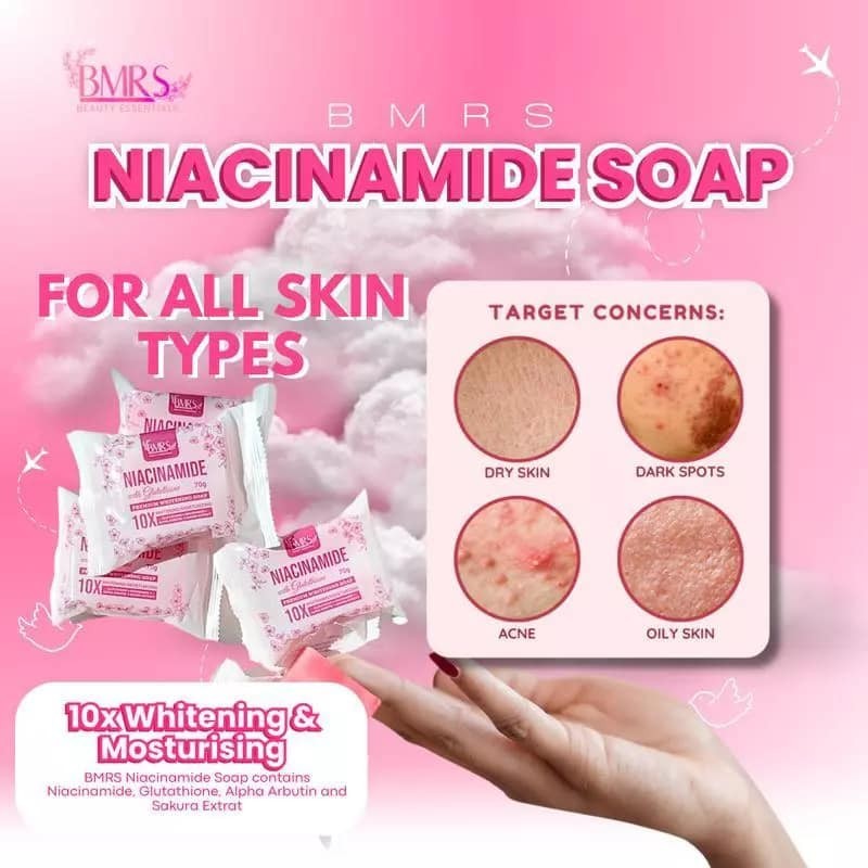 All New Packaging BMRS Niacinamide Soap 10x Whitening With Glutathione